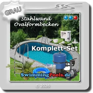 Stahlwandpool Konfigurator oval Komplettset in Grau mit passenden grauen Kombihandlauf