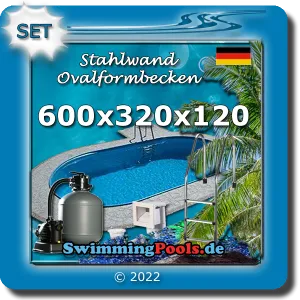 Stahlwandpool 600 x 320 x 120 cm oval Set