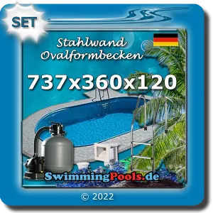 737 x 360 x 120 Stahlwandbecken Komplett-Set oval