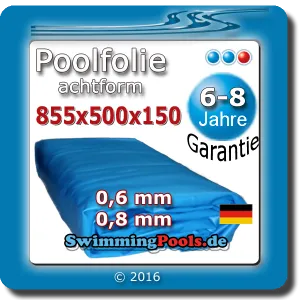 Poolfolie 8,55 x 5,0 x 1,5 cm achtform