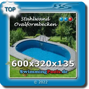 Stahlwand Pool oval 6x3,20 x 1,35 m Tief ist nur für den Einbau ins Erdreich geeignet