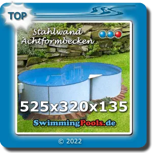 Stahlwandbecken achtform 525 x 320 x 135 - Pool 1,35 Tief mit Stahlwand 0,6 mm und Folie bis 0,8 mm