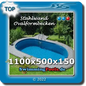 Stahlwandbecken 11 x 5 x 1,50 oval - 11 m langer Pool mit einem Wasservolumen von 70000 Litern