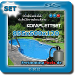 Stahlwandbecken Set achtform 855 x 500 x 120 cm