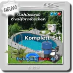 Stahlwand Pool oval Komplettset Grau