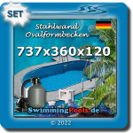 Stahlwandpool oval Set 737 x 360 x 120 cm