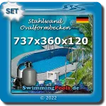 Stahlwandpool oval Set 737 x 360 x 120 cm