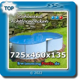 noch Aufstellbarer Stahlwand Achtform Pool 7,25 x 4,60 x 1,35 Einzelbecken 135 tief