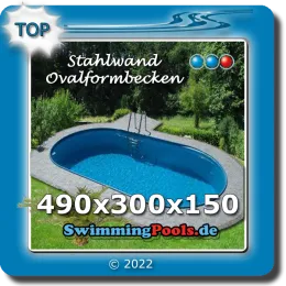 Stahlwandpool 490x300x150 oval mit feuerverzinkter Stahlwand 0,6 und mit Poolfolie 0,8 mm