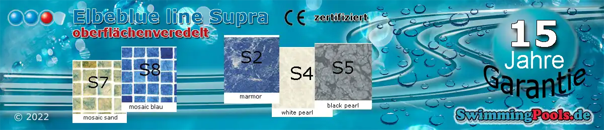 Poolfolie ElbeBlue Line Supra 1,6 mm in Mosaik, Marmor, White und Black Pearl