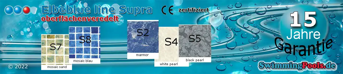 Poolfolie Supra Mosaik 1,6 mm Poolfolie ElbeBlue Line Supra 1,6 mm in Mosaik, Marmor, White und Black Pearl
