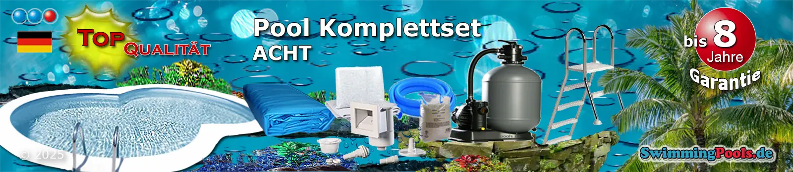 Stahlwandpool Set achtform 7,25 x 4,60 x 1,20