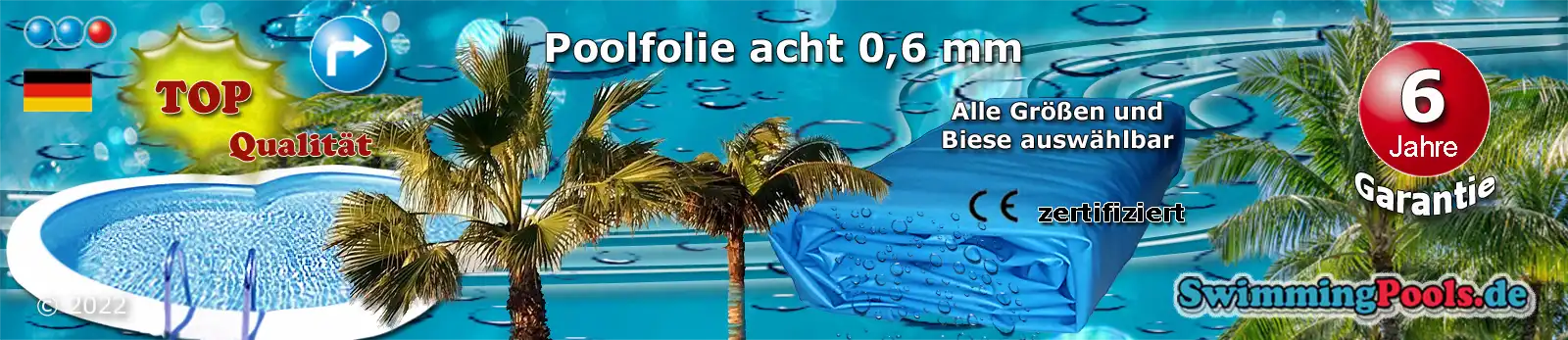 Poolfolie adriablau achtform 0,6 mm Schnellauswahl - alle Grössen sind im Menü auswählbar