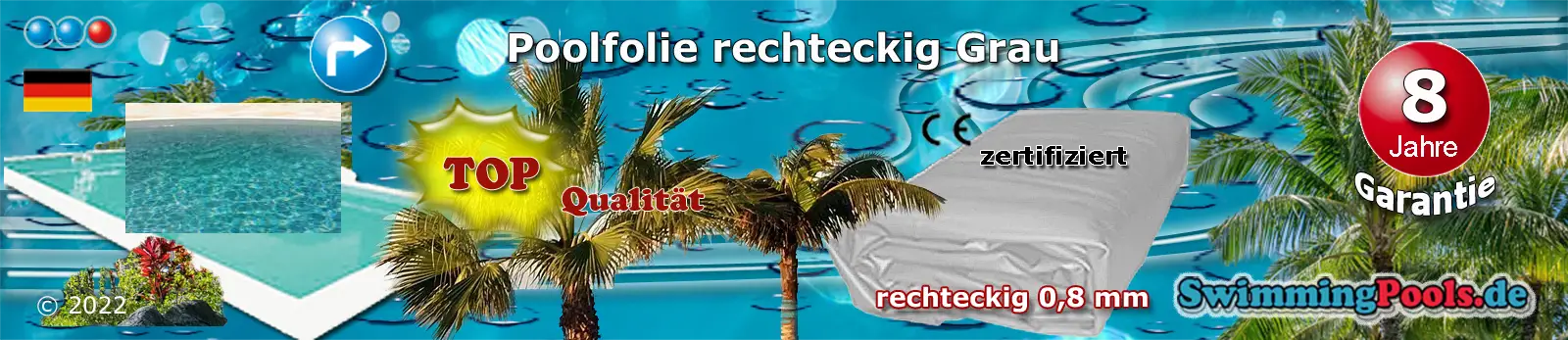 Poolfolie Grau rechteckig 0,8 mm Schnellauswahl - alle Grössen sind im Menü auswählbar