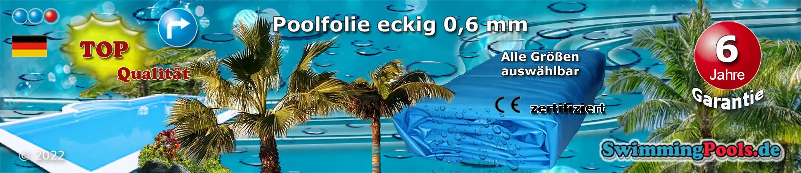 Poolfolie Blau rechteckig 0,6 mm Schnellauswahl - alle Grössen sind im Menü auswählbar