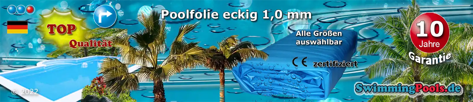Poolfolie Adriablau rechteckig 1,0 mm Schnellauswahl - alle Grössen sind im Menü auswählbar