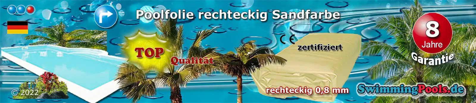 Poolfolie Sand rechteckig 0,8 mm Schnellauswahl - alle Grössen sind im Menü auswählbar