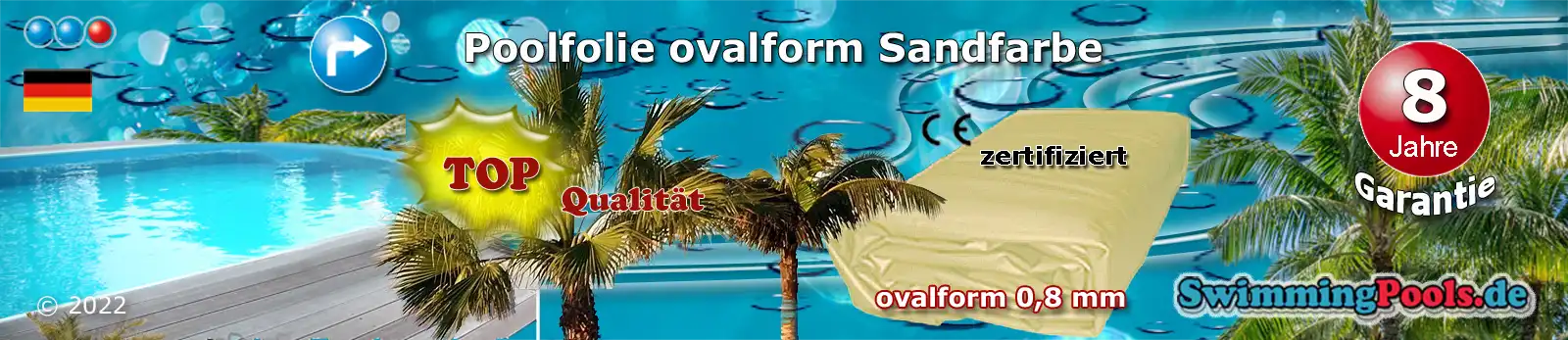 Poolfolie Sand oval 0,8 mm Schnellauswahl - alle Grössen sind im Menü auswählbar