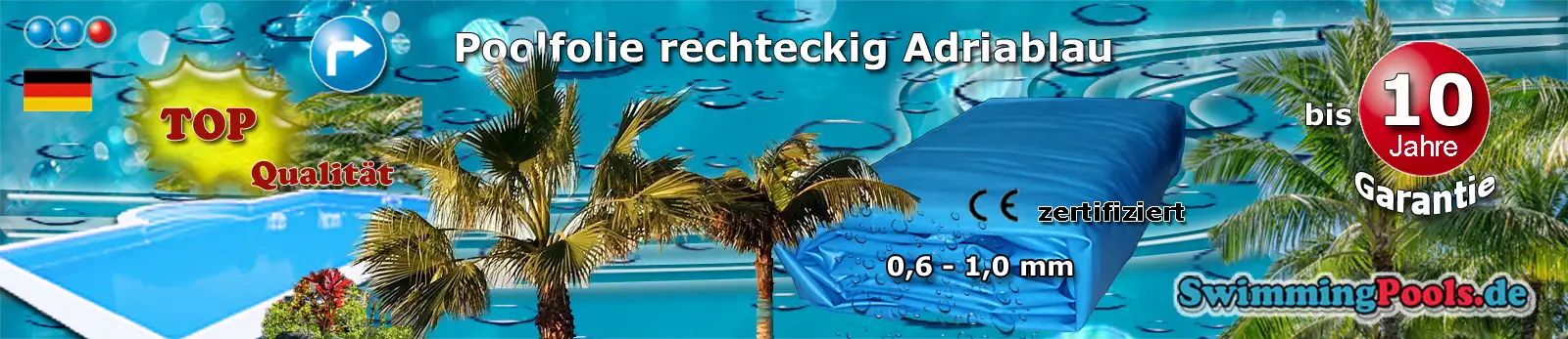 Poolfolie Blau rechteckig bis 1 mm Stärke Schnellauswahl - alle Grössen sind im Menü auswählbar