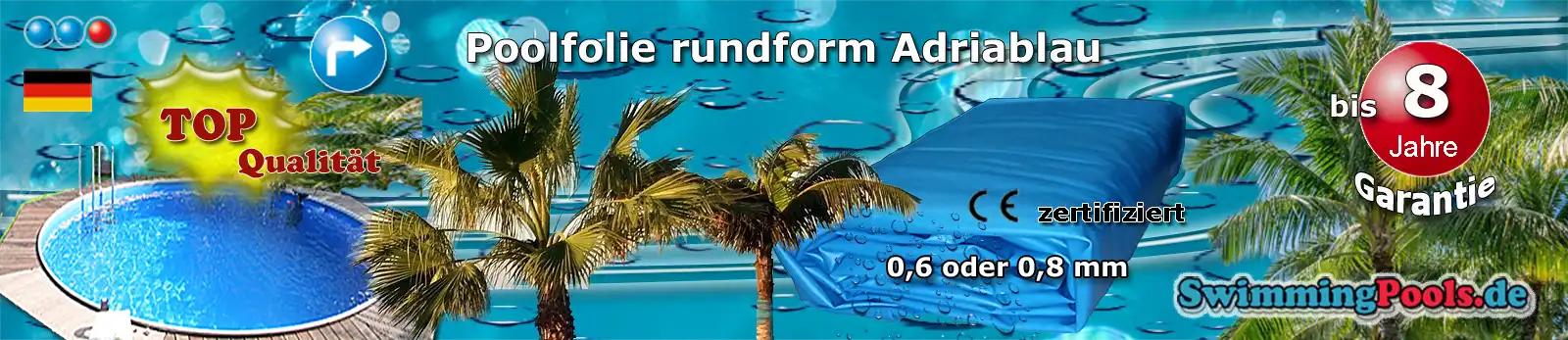 Poolfolie rund 0,6 mm 400 x 120 Farbe Adriablau
