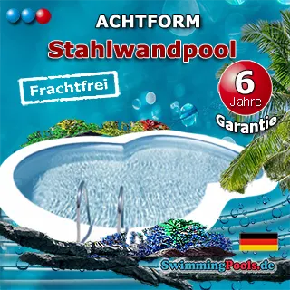 Stahlwandpool achtform 470x300x120 ist für den Einbau ins Erdreich und als Aufstellpool geeignet