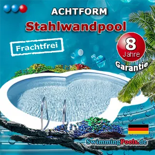 Stahlwandpool achtform 525x320x135 Tief mit Stahl 0,8 & Folie bis 0,8 mm ist für den Einbau ins Erdreich und als Aufstellpool geeignet