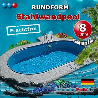 Stahlwandpool oval 1100 x 500 x 150 mit 70000 Liter Wasservolumen, Stahl & Folie 0,8 mm