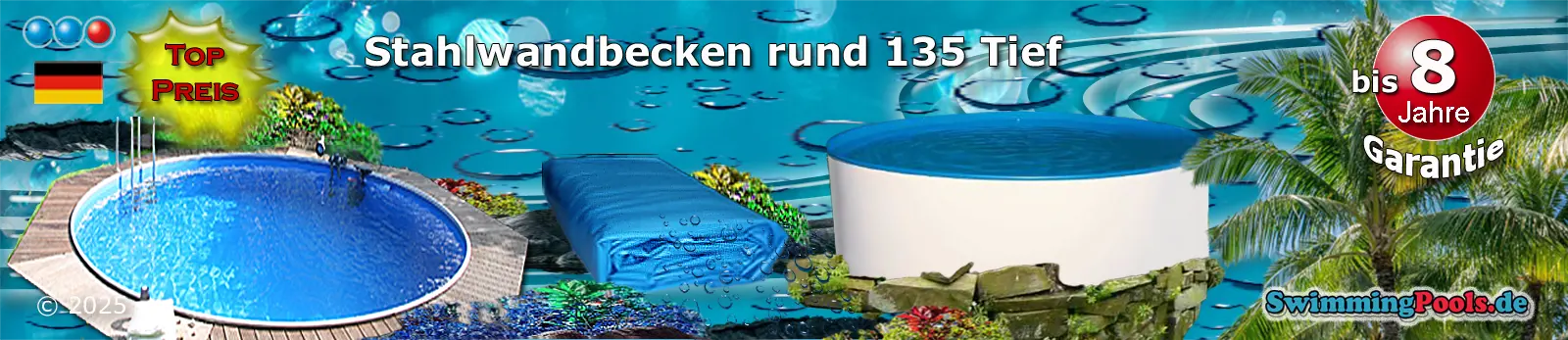 Pool Einzelbecken rund 135 cm tief und mit 3 m Durchmesser